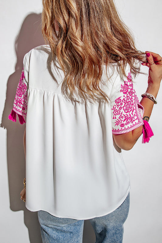 Embroidered Floral Short Sleeves Shift Top