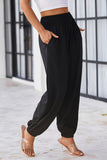 Black Smocked High Waist Joggers