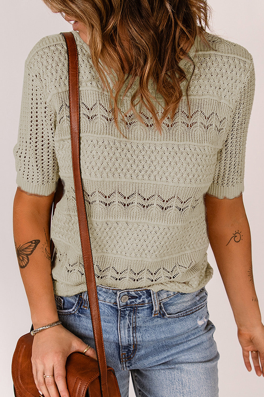 Crochet Hollow-out Short Sleeve T-shirt