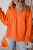 Bonbon Fleece Lined Half Zipper Kangaroo Pockets Loose Hoodie