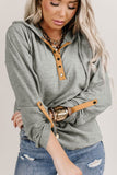 Quarter Buttoned Drawstring Pullover Hoodie