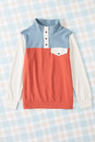 Buttoned Color Block Long Sleeve Top