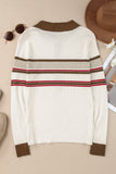 Rib Knitted Stripe Detail Henley Sweater