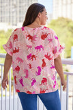 Plus Size Jaguar Print Ruffled Short Sleeves Top