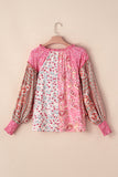 Pink Mixed Floral Printed Puff Sleeve V-Neck Shirt