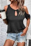 Knotted Cold Shoulder Sleeve Keyhole Front T Shirt