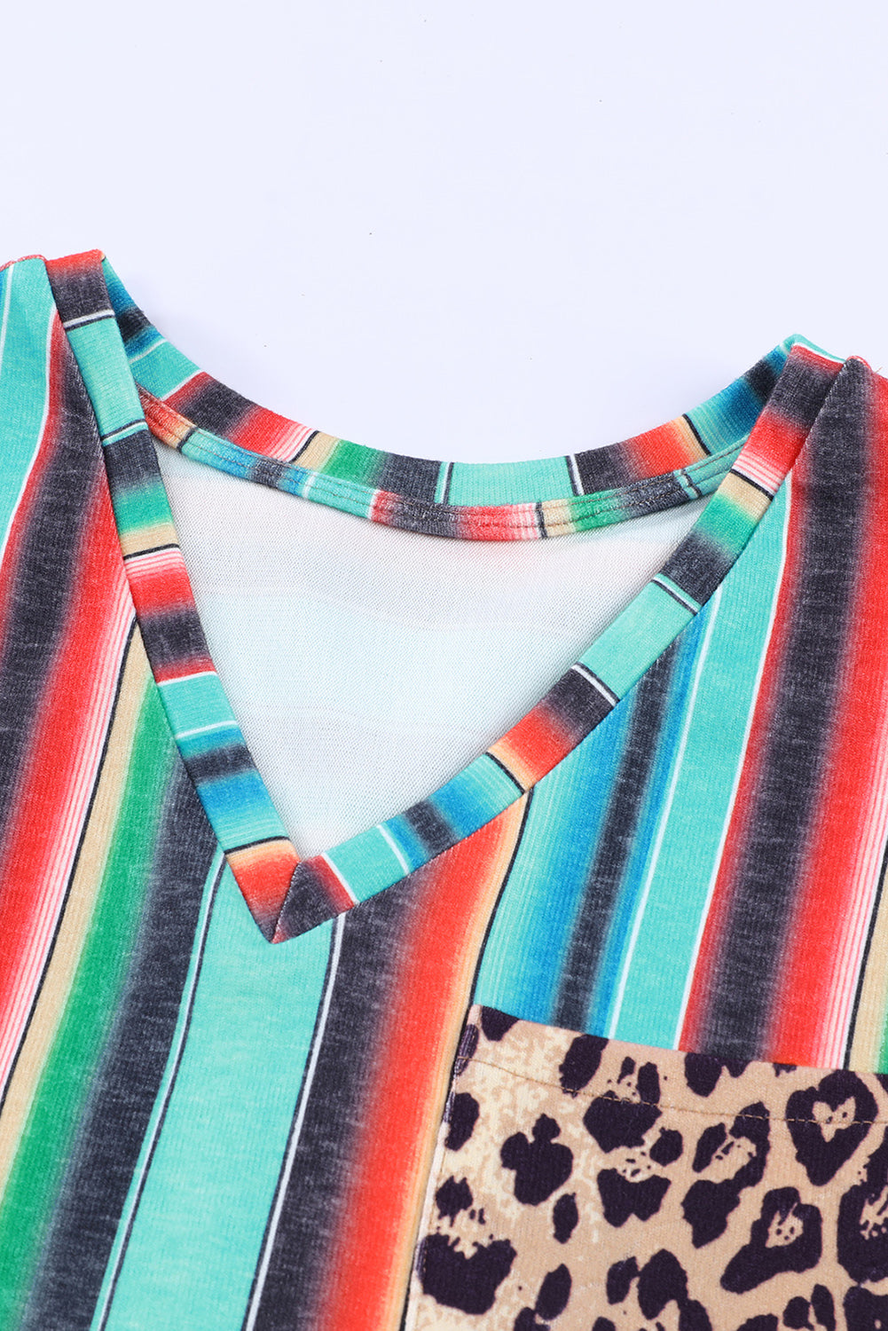 Serape Leopard Patchwork Pocket V Neck Tank Top