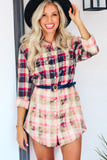 Gradient Plaid Print Shirt Short Dress