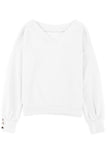 White Knitted V Neck Buttoned Cuffs Sweater