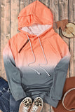 Gradient Thumbhole Sleeve Pocketed Zipper Hoodie