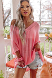 V Neck Half Sleeves Loose Knitted Top