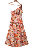 Floral Print Pleated One Shoulder High Waist Maxi Dress