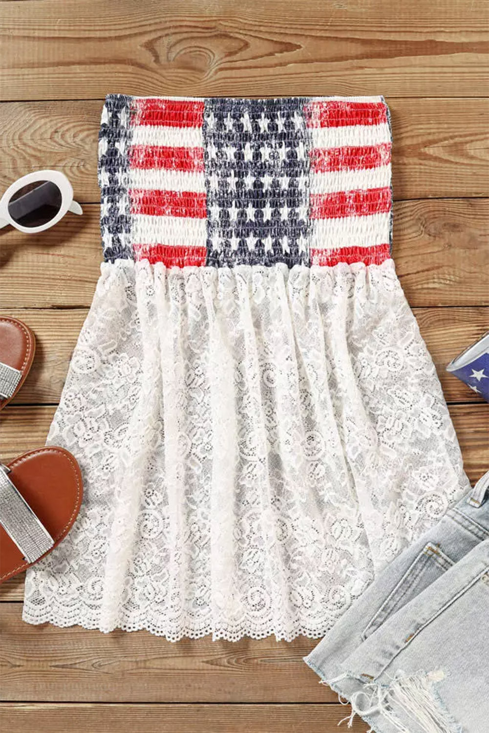 Bandeau Lace Stitching National Flag Vest