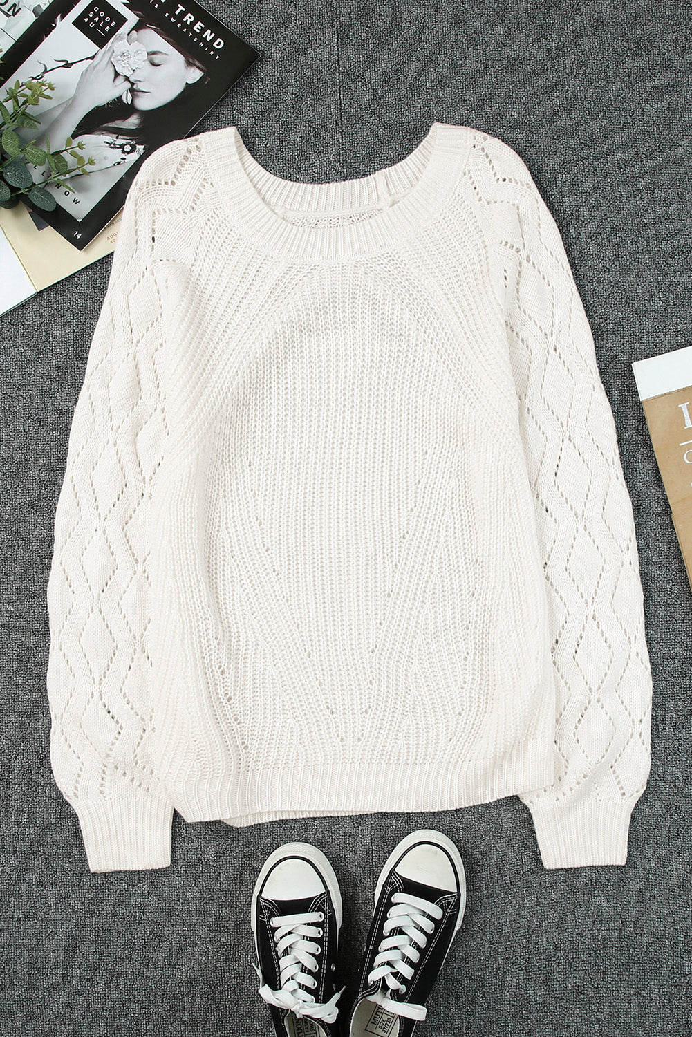 Hollow-out Puffy Sleeve Knit Sweater