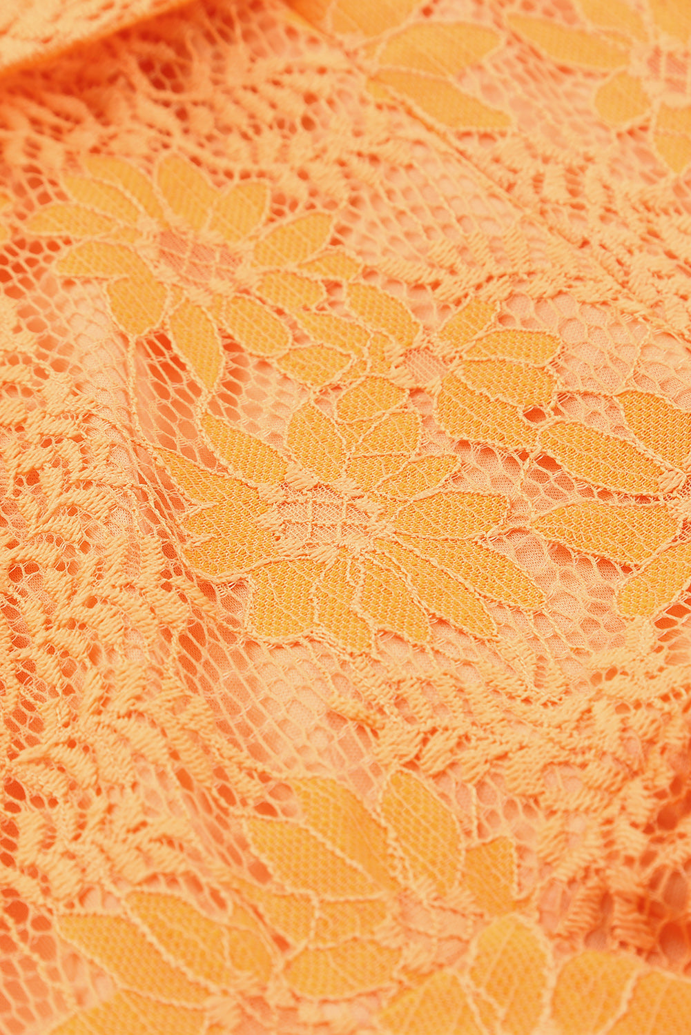 Orange Flutter Sleeve Wrap V Neck Floral Lace Short Dress