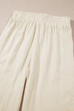 White Textured Loose Fit Drawstring High Waist Pants