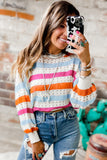 Striped Hollowed Knitted Loose Sweater