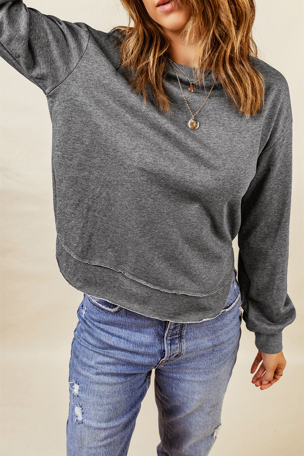 Irregular Side Slit Pullover Sweatshirt