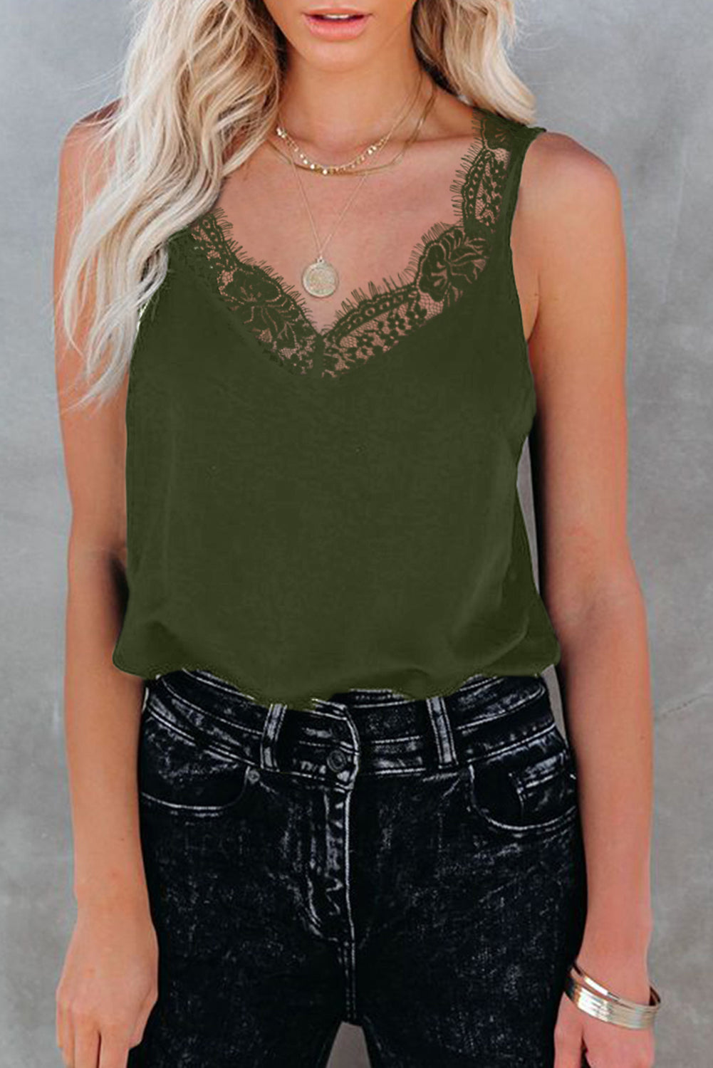 Solid Lace Splicing Tank Top