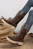 Wool Knit Patchwork Lace Up Leather Boots