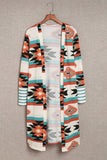 Plus Size Geometric Print Open Front Long Cardigan