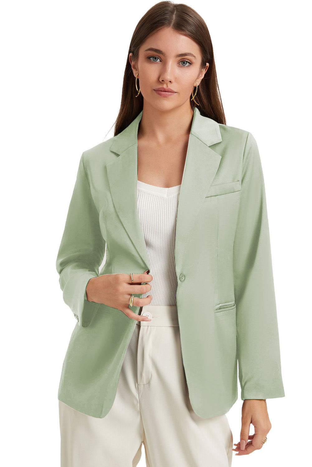 Pocketed Single Button Lapel Neck Blazer