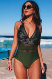 Army Camo Patchwork One Piece Swimsuit