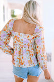 Floral Square Neck Puff Sleeve Babydoll Blouse