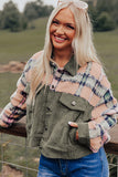 Khaki Plaid Corduroy Flap Pockets Boxy Chunky Jacket