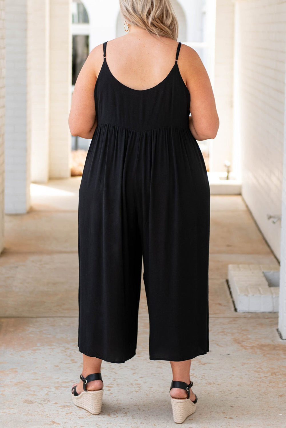 Buttons Sleeveless Wide Leg Plus Size Jumpsuit