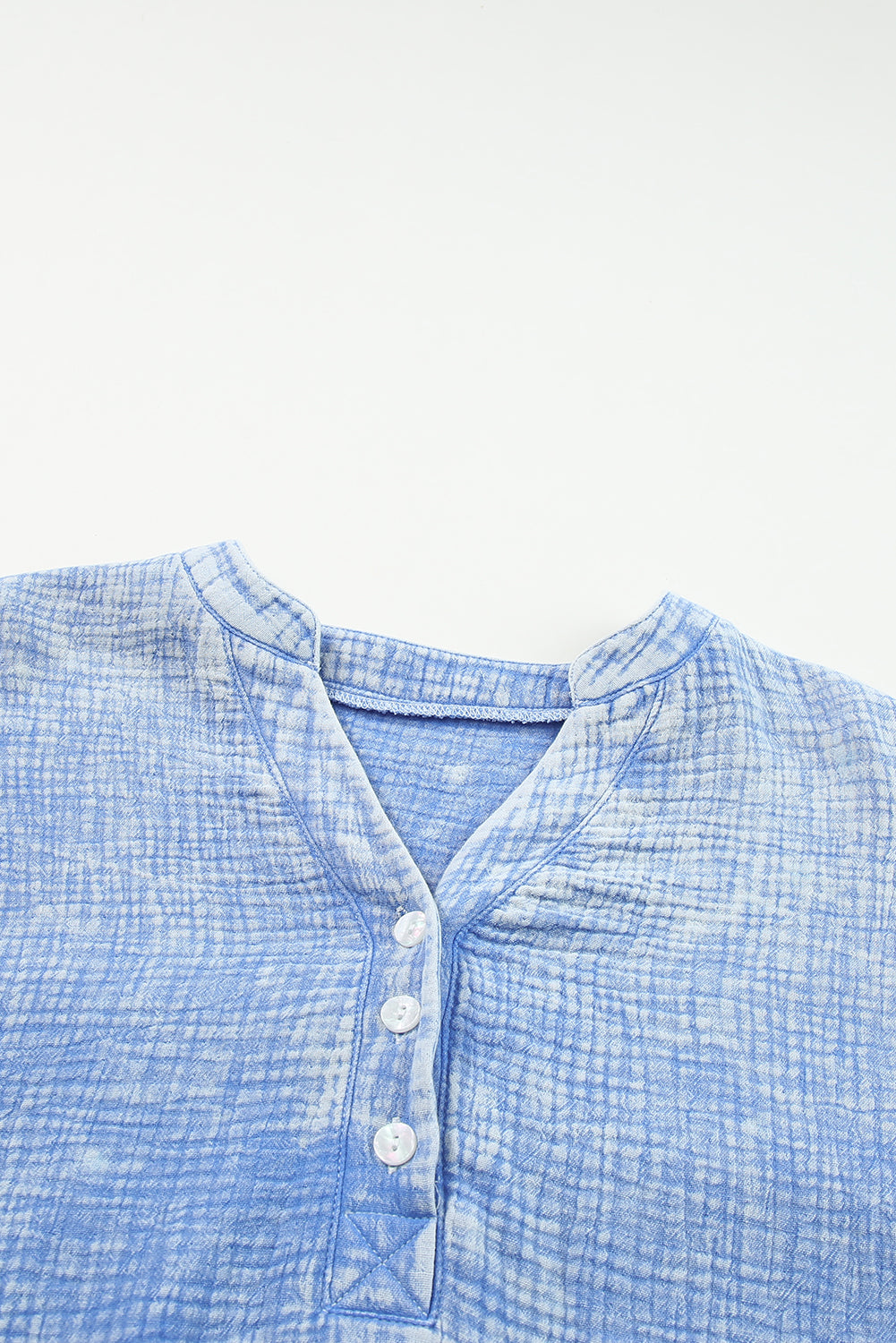 Sky Blue Crinkle Textured Loose Henley Top