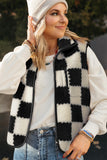 Khaki Checkered Sherpa Collared Jacket Vest