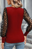 Leopard Mesh Puff Sleeve Patchwork Slim Fit Top