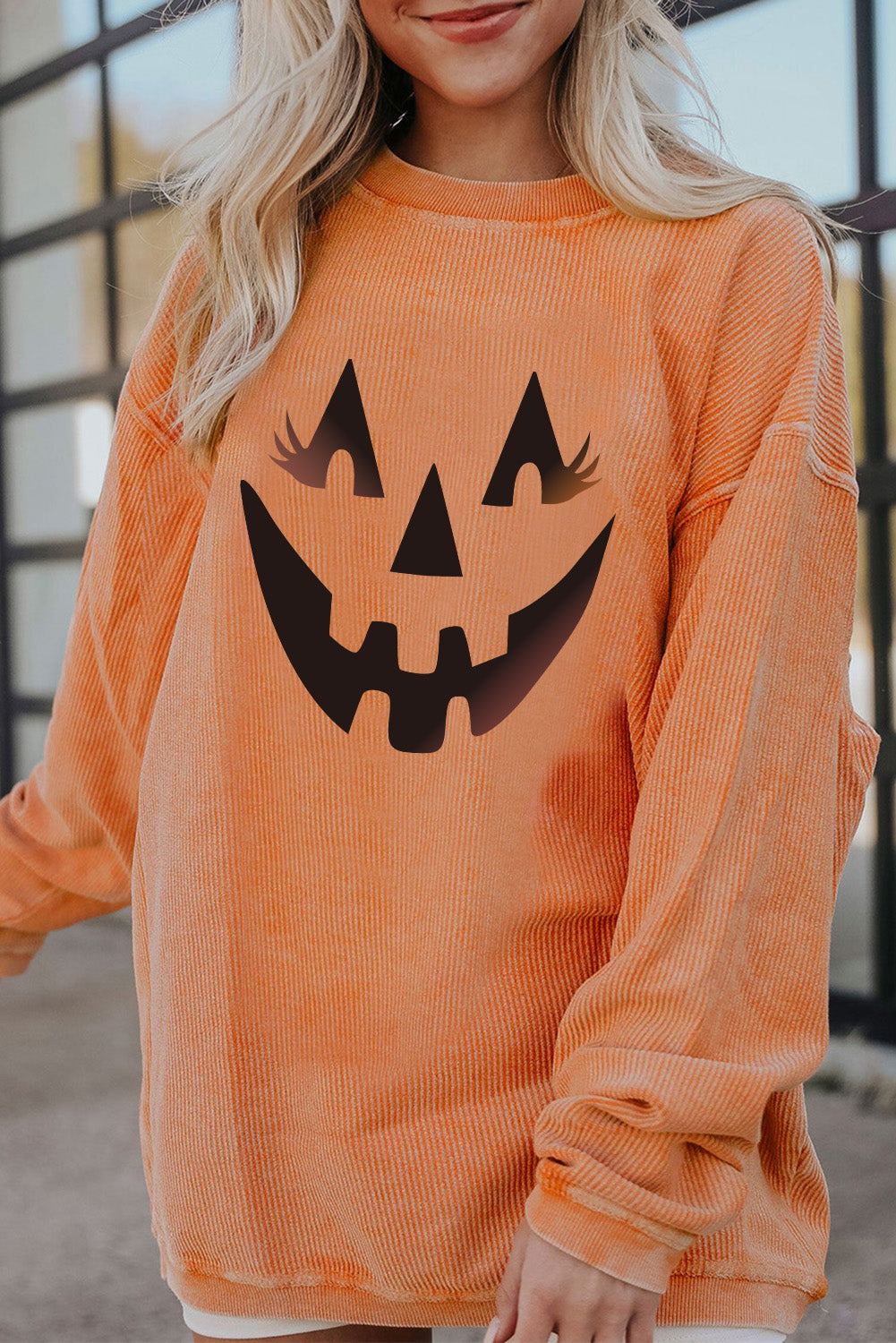 Sweat-shirt orange côtelé à imprimé fantôme Spooky Season