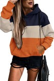 Blue Triple Color Block Hoodie with Kangaroo Pocket