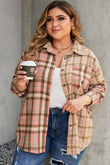 Drop Shoulder Rounded Hem Plaid Pattern Shirt