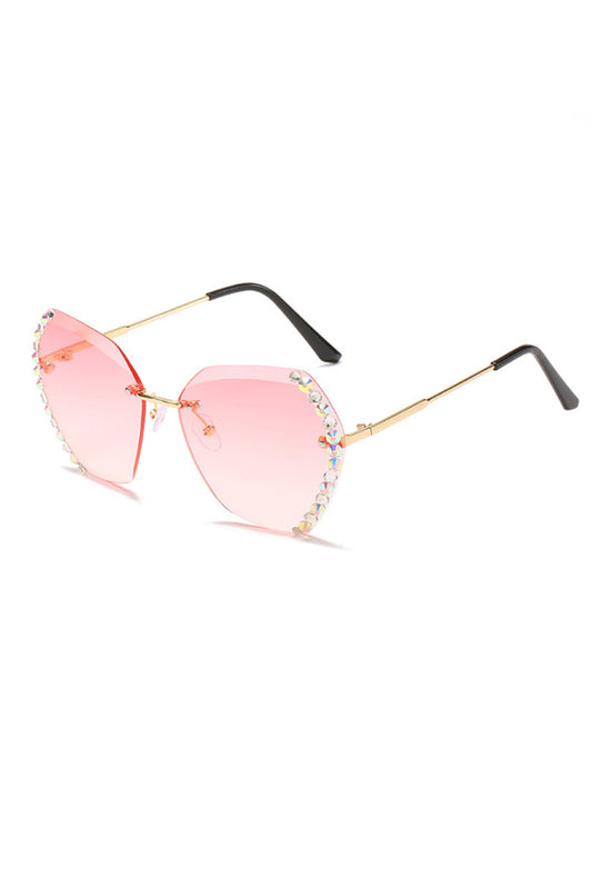 Lunettes de soleil sans monture avec bordure en strass