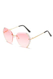 Rhinestone Trim Rimless Sunglasses