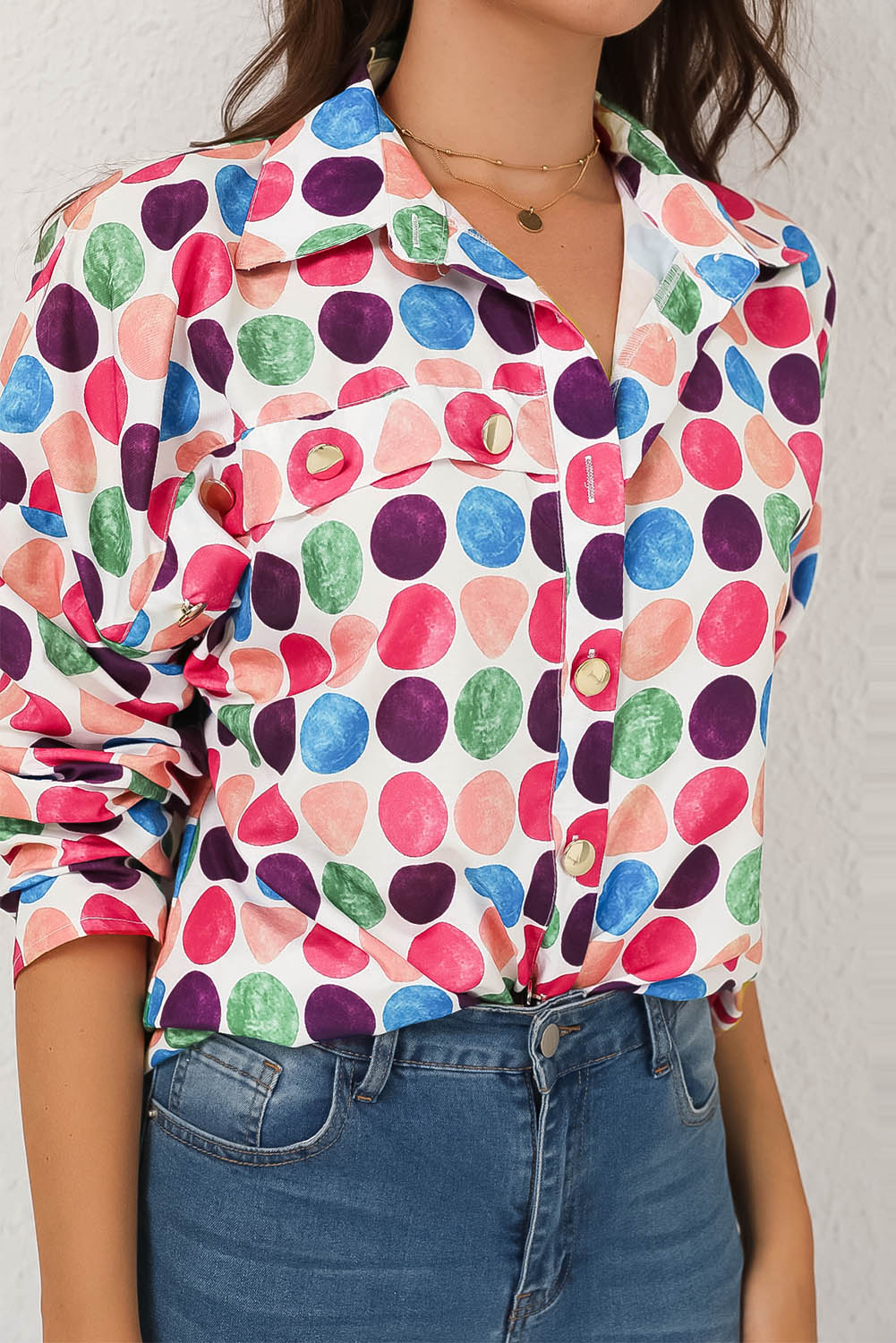 Polka Dot Buttoned Long Sleeve Shirt