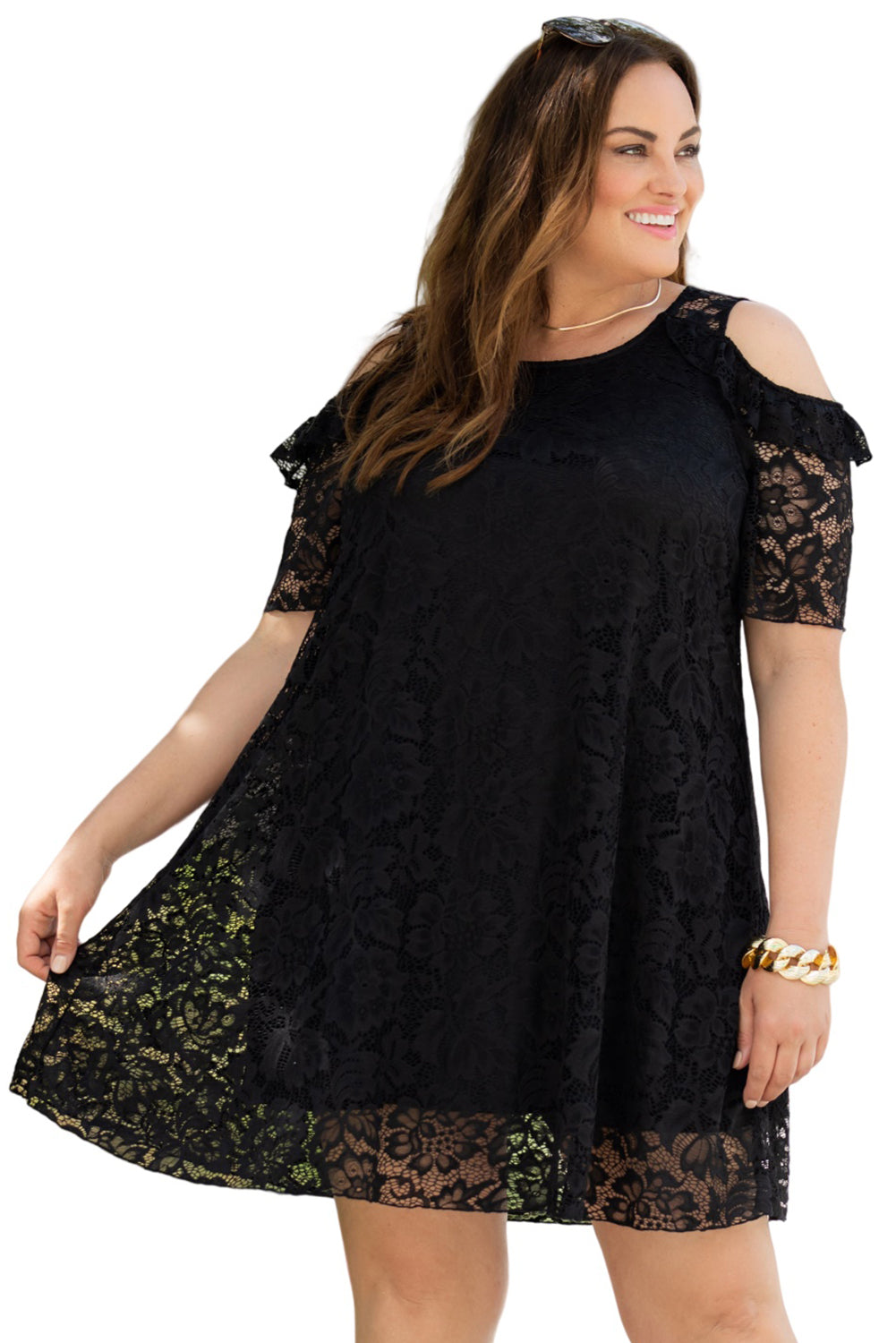 Cold Shoulder Lace Plus Size Dress