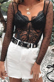 Body bralette noir en dentelle et maille à manches longues 