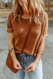 Brown Textured Round Neck Long Sleeve Top