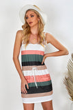 Spaghetti Straps Striped Drawstring Waist Mini Dress