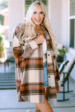 Brown Plus Size Plaid Flap Pockets Shacket