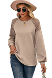 Lace Shoulder Patch Waffle Knit Long Sleeve Top