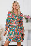 Vibrant Floral Print Lapel Collar Button Closure Shirt Dress