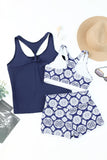 3pcs Printed Sporty Racerback Tankini Swimsuit