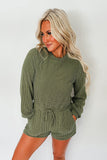 Corded Pullover Long Sleeve Drawstring Romper