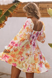 Square Neck Puffy Sleeve Tiered Floral Dress