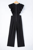 Black Cut Out Ruffle Sleeve High Waist Jumpsuit